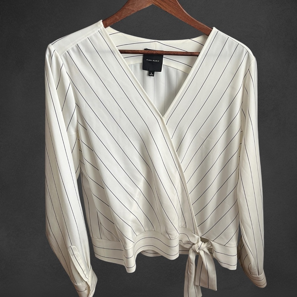 Alex Marie Cream Stripe Wrap Blouse – Size Large